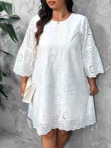 SHEIN LUNE Cộng thêm dây giày thêu tay áo có viền sò điệp - trắng - Xem 4