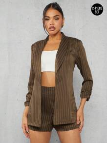 Hauture Blazer De Cuello De Chal Con Estampado A Rayas Y Shorts