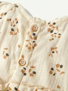 Cozy Pixies Baby Girl Casual And Versatile Round Neck Top With Floral Pattern And Ruffle Trim - Apricot - View 6