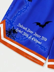 ROMWE MEN Street Life 男士字母圖形條紋T恤和束腰短褲 - 彩色 - 查看 5