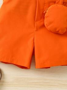 SHEIN 時尚街頭風酷炫肩帶舞蹈表演服，適用於小女孩，紫色，包含短褲和無袖上衣+贈品袋，適用於團隊制服或戶外活動 - 橘色 - 查看 5