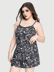 ROMWE Goth Plus Size Dark Skull & Snake Tank Top Pajama Set