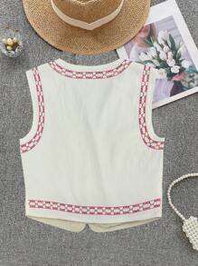 Breezaya 花卉刺繡翻蓋背心外套，適合日常穿著 - 杏色 - 查看 2