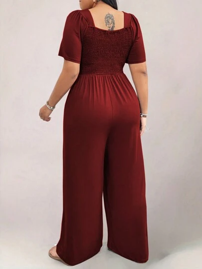 EMERY ROSE Jumpsuit Polos Lengan Pendek Wanita Saiz Besar, Pakaian Harian, Untuk Kesyukuran