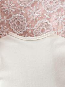 SHEIN 嬰兒女寶寶淺杏色長袖連髮帶蕾絲連體褲，休閒家居服