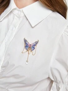 ROMWE J-Fashion Butterfly Brooch, Premium Suit Accessory, Pin To Avoid Clothing Slips - Blue - View 3