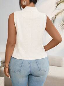 SHEIN Unity Plus Size Women's Solid Jacquard Waistcoat Vest Suit - Apricot - View 2