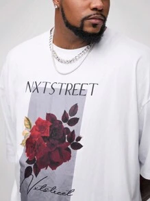 Manfinity VCAY Camiseta holgada de punto para hombre con patrón de rosa tejido en tamaño grande, ideal para llevar en verano y para el día a día