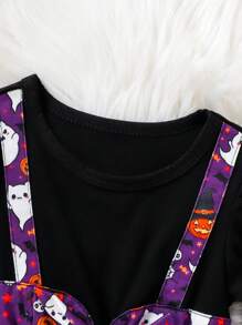 Váy dài tay họa tiết hoạt hình màu tím Halloween thanh lịch tuyệt đẹp hàng ngày/thường ngày/lễ hội cho bé gái, mùa thu/đông, dự tiệc Halloween - Nhiều màu - Xem 3