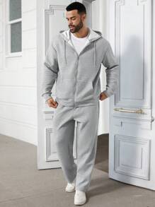 Manfinity Homme Conjunto de sudadera con capucha y pantalones deportivos extra grande con cremallera y cordón - Blanco - Ver 1