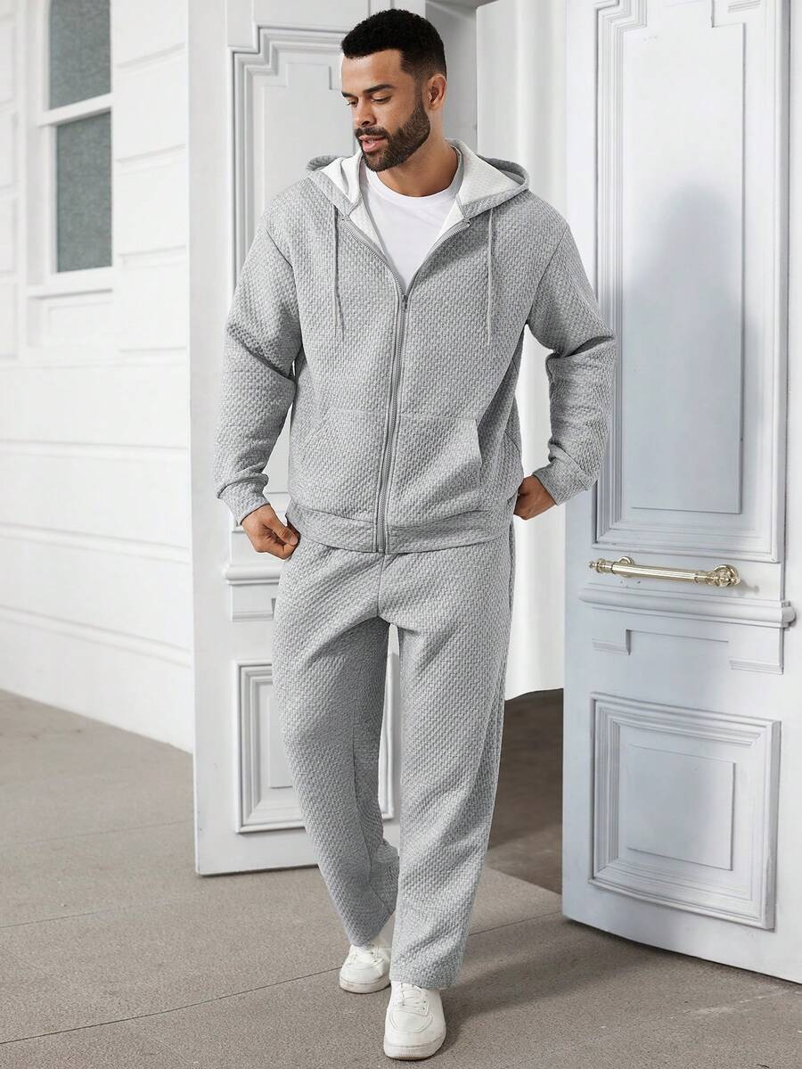 Manfinity Homme Conjunto de sudadera con capucha y pantalones deportivos extra grande con cremallera y cordón - Blanco - Ver 1