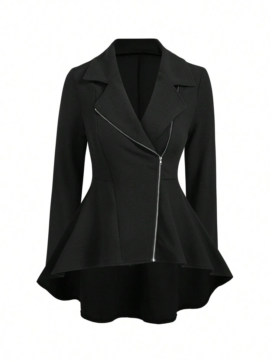 SHEIN Clasi Plus Size Women's Solid Color Simple Daily Long Sleeve Jacket - Black - View 1