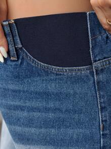 SHEIN Maternity Loose Fit Denim Capri Pants, Blue Jeans - Dark Wash - View 5