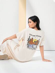 Mulvari Women's Desert Print T-Shirt Dress Simple Fashion Daily Casual