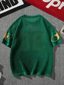 Manfinity Campus Court 男士数字图案圆领针织上衣 针织衫 回到学校、钩针编织、色块、热带、有趣、朋友、字母