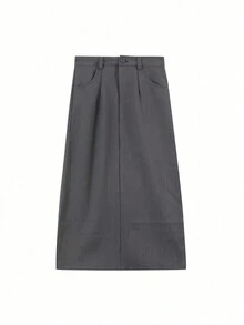 Solid Color Casual Slit Skirt Spring - Grey - View 4