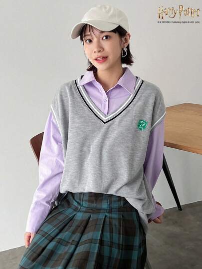 Harry Potter X Friful Contrast Color Collar Print Small Pattern Women Tank Top