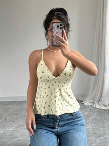 SHEIN Unity 女式夏季花卉印花简约性感吊带背心上衣图案T恤女式上衣 - 彩色 - 查看 4