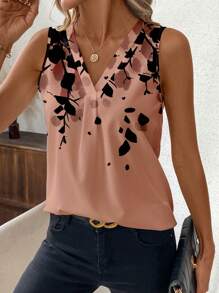 SHEIN Clasi 夏季 V 领无袖全身印花修身女式衬衫、无袖上衣 - 藕粉色 - 查看 6