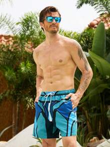 Surfspeed Men's Vacation Geometric Printed Drawstring Wide-Leg Beach Shorts - Multicolor - View 1