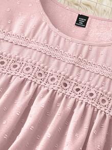 Plus Swiss Dot Guipure Lace Insert Blouse For Summer