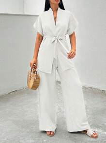 EURMUSE Pink Two  Pieces Cozy Sets - White - View 4