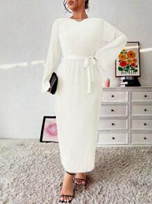 Celure Plus Size Women's Plain Simple Daily Embroidery Dress - White - View 4