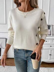 SHEIN LUNE Suéter de hombros caídos con detalles de botones para uso diario