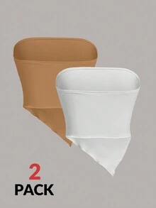 SHEIN SXY 2 cái/bộ Áo quây nữ có viền bất đối xứng màu trơn - Màu Khaki - Xem 6