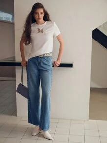 MOTF STUDIO STUDDED WASHED STRAIGHT LEG JEANS - Blue - View 7