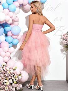 Loomaby Gender Reveal Dress Maternity Asymmetrical Hem Tube Dress For Party,Perfect For Vacation Baby Shower Party - Pink - View 2