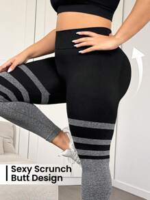 Easithlete Leggings de yoga de talla grande para mujer con cintura alta y rayas para uso diario - Negro - Ver 4