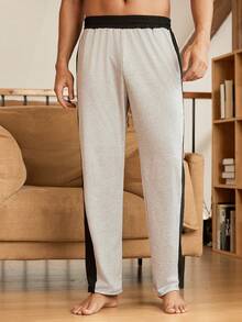 Men Contrast Side Seam Sleep Pants - Light Grey - View 3