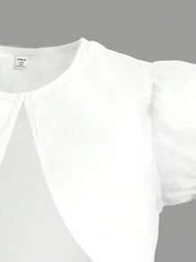 SHEIN ELEGANTZ estilo de vacaciones elegante para niña preadolescente con mangas abullonadas tipo burbuja, parte superior de encaje y volantes en la capa exterior y vestido con camisola de flores en 3D. Perfecto para vacaciones, fiestas y uso diario.