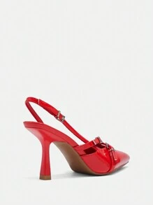 CUCCOO BIZCHIC Fashionable Red Pointed Toe High Heel Shoes For Women, Featuring Thin Back Strap And Buckle Closure Spring Shoes Spring Break Easter For Christmas - Rouge Casaque - View 7