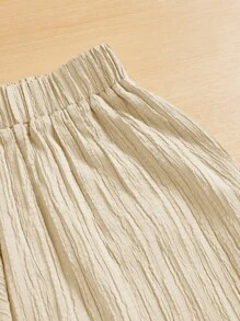 SHEIN Essnce 女士休闲简约条纹爱心印花长裤 夏季春季情人节新年女装 - 杏色 - 查看 5