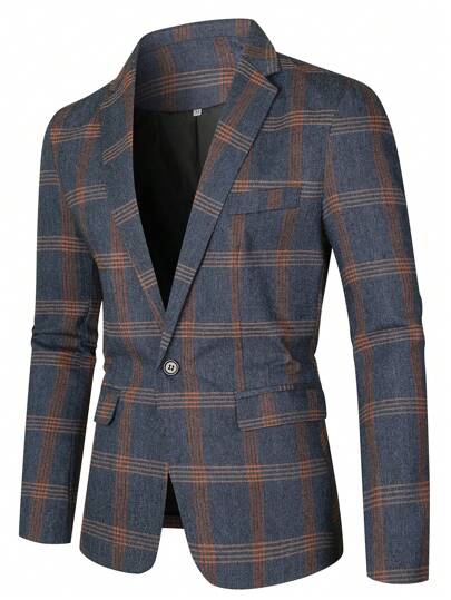 Calvornis Men Plaid Single Button Blazer