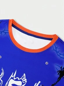 ROMWE MEN Street Life 男士字母圖形條紋T恤和束腰短褲 - 彩色 - 查看 3