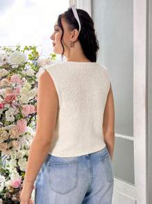 SHEIN EZwear 加大碼打結前綁無袖針織上衣，適合日常穿著 - 杏色 - 查看 3