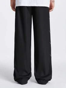 Manfinity NXTstreet Men's Loose Straight Woven Pants With Double-Sided English Print Designs - Black - View 2