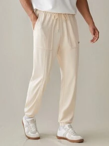 Manfinity VCAY Pantalon long pour homme en couleur unie tricoté décontracté avec taille élastique et poignets resserrés pour porter tous les jours - Nude - Voir 5