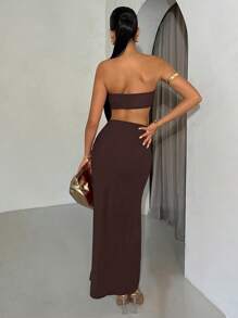 SHEIN BAE Summer Vacation Style Strapless Slit Dress And Top Set For Women's Date