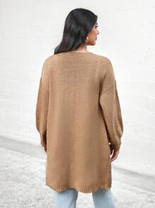 SHEIN LUNE Trang trí hoa 3D đầy màu sắc dành cho nữ Áo cardigan dài tay phía trước mở hàng ngày đơn giản - Màu be - Xem 2