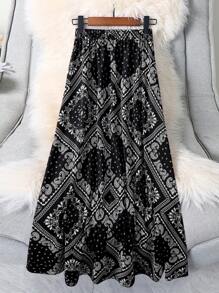 Plus Size Allover Print Elastic Waist Skirt