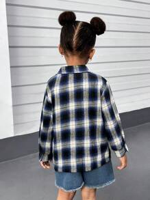 SHEIN Camisa Xadrez de Manga Longa para Meninas na Primavera/Verão, Conjunto Solto Casual com Regata Vazada e Shorts