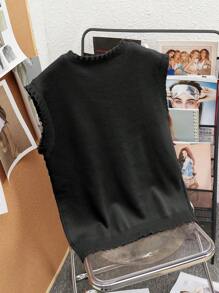 Manfinity EMRG Chaleco de punto con estampado de calavera desgastado para hombres, Halloween, chaleco de punto gótico punk grunge rock para hombres, otoño/invierno