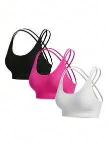 SHEIN Sport Studio Seamless High Elasticity Sports Bra With Back Cross Straps, Solid Color, Summer