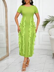 SHEIN Lady Teacher Dress Birthday Outfit Homecoming Dresses Olive Green   Summer Dress   Prom Dress  Women Dresses - Green - View 6