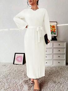 Celure Plus Size Women's Plain Simple Daily Embroidery Dress - White - View 6