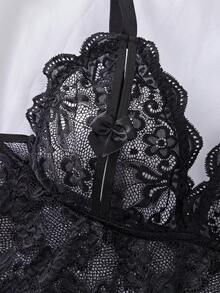 性感蕾絲大尺碼連身衣，1件 - 黑色 - 查看 5